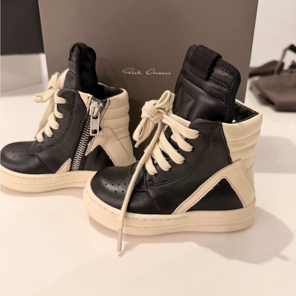 Kids Black and Cream High-Top Sneakers